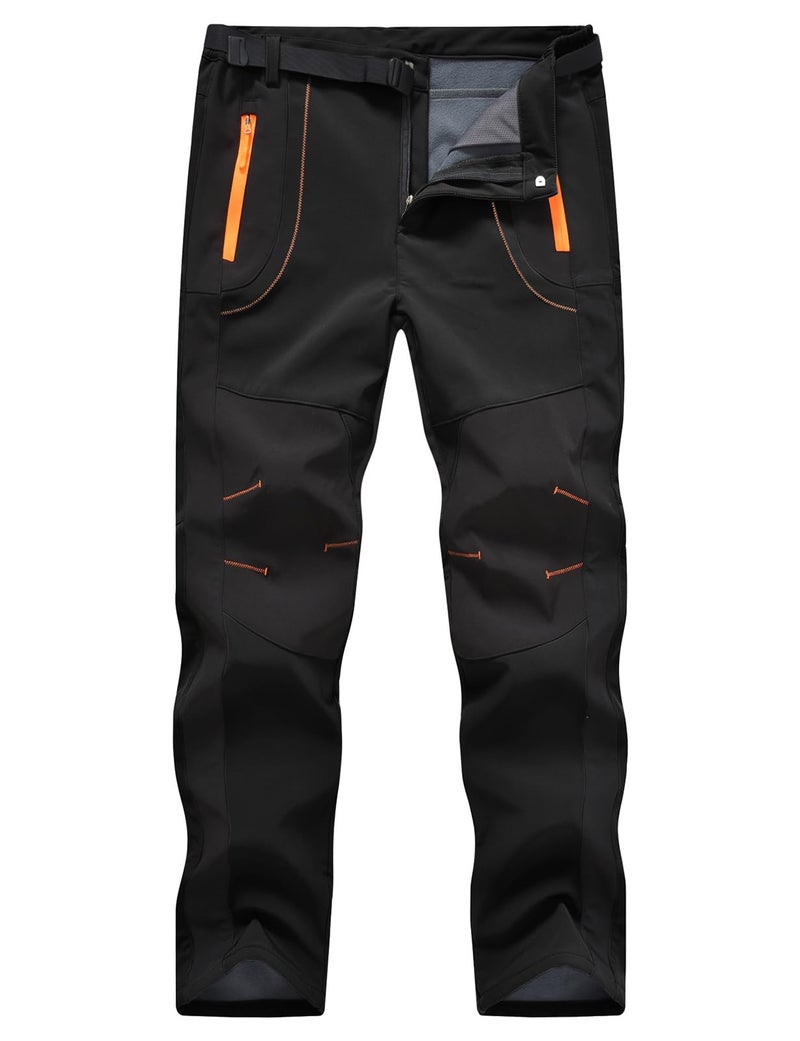 TBMPOY Men's Snow Ski Hiking Pants Waterproof Winter Fleece Lined Pants Camping Skiing Ice Fishing Pants with Belt 02 Thick Black S - Image 1
